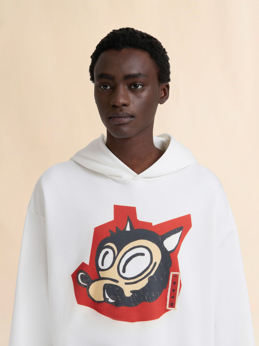 White cotton hoodie with wolf print - Sweaters - Image 4