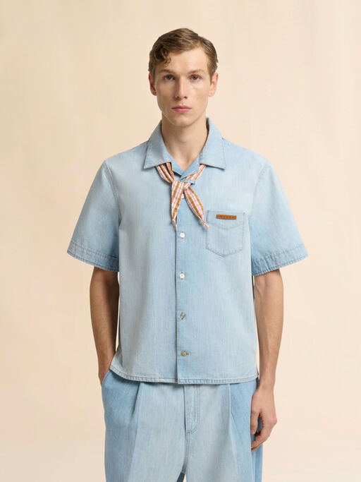 Light blue chambray shirt with neck tie - Shirts