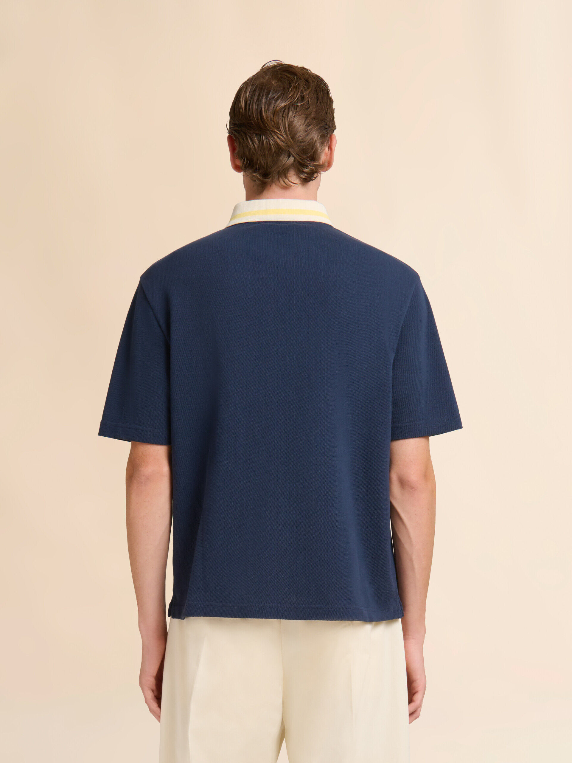 ディープブルー ピケポロシャツ ストライプ柄襟付き | Marni