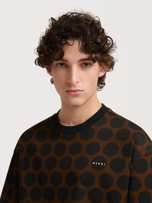 Brown cotton T-shirt with Polka Rhythm print - Shirts
