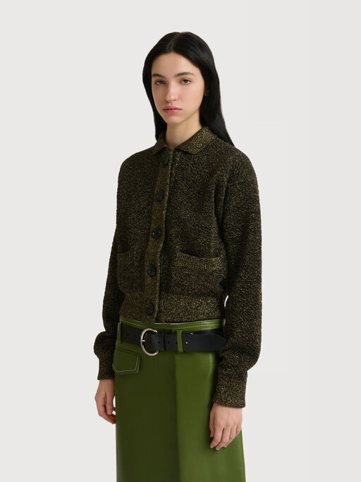 Black wool cardigan with lurex detailing - Pullovers