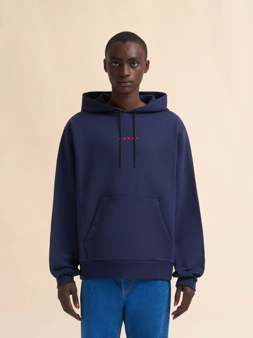 Blue organic cotton hoodie with Marni print - Sweaters