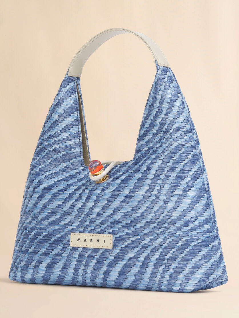 ブルー 波模様のラフィアエフェクト Trapeze ミニトップハンドルバッグ, Image 5