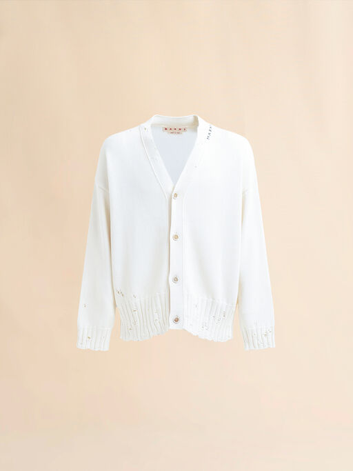 White dishevelled cotton cardigan with Marni Mending - Pullovers