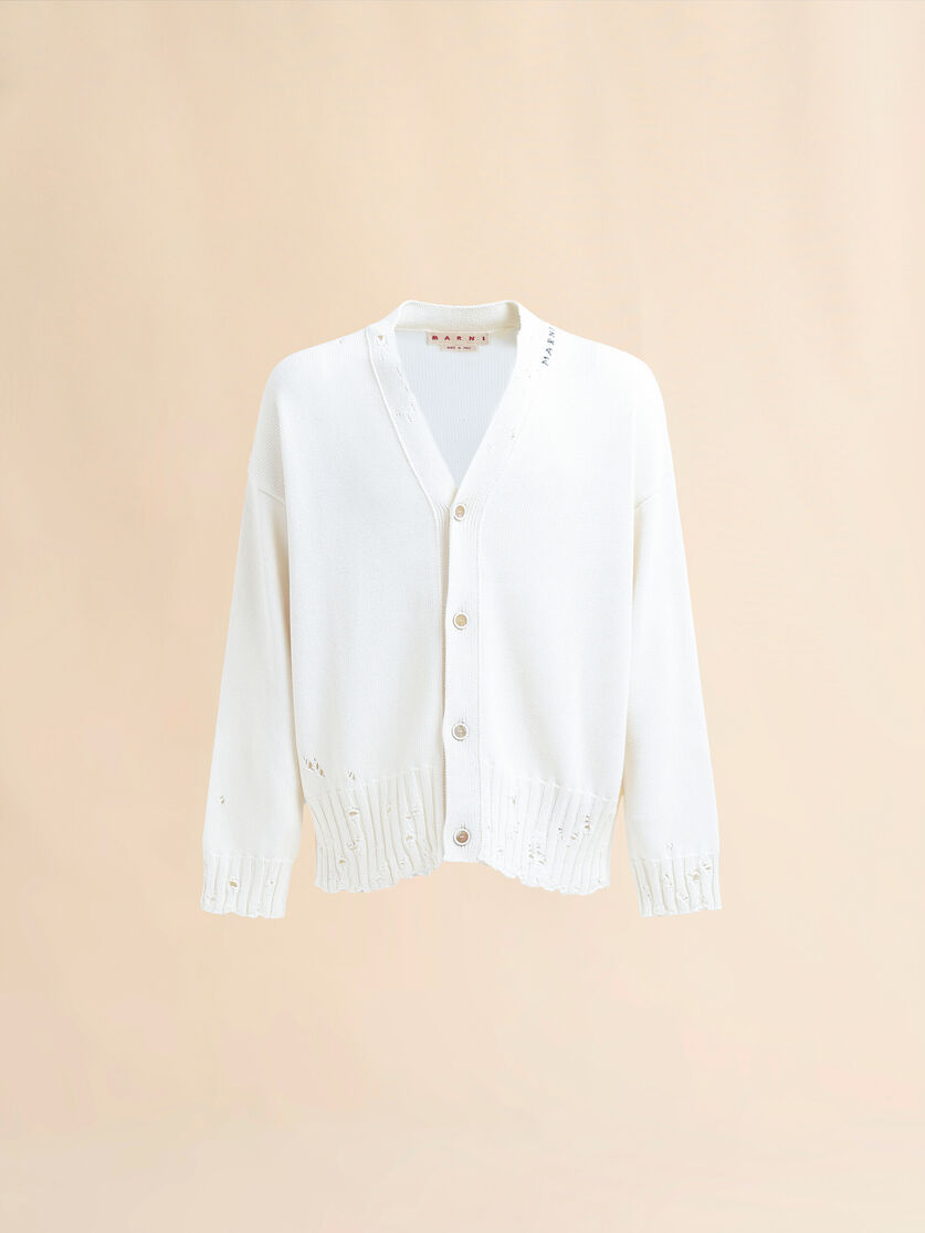 Brown dishevelled cotton cardigan with Marni Mending - Pullovers - Image 1