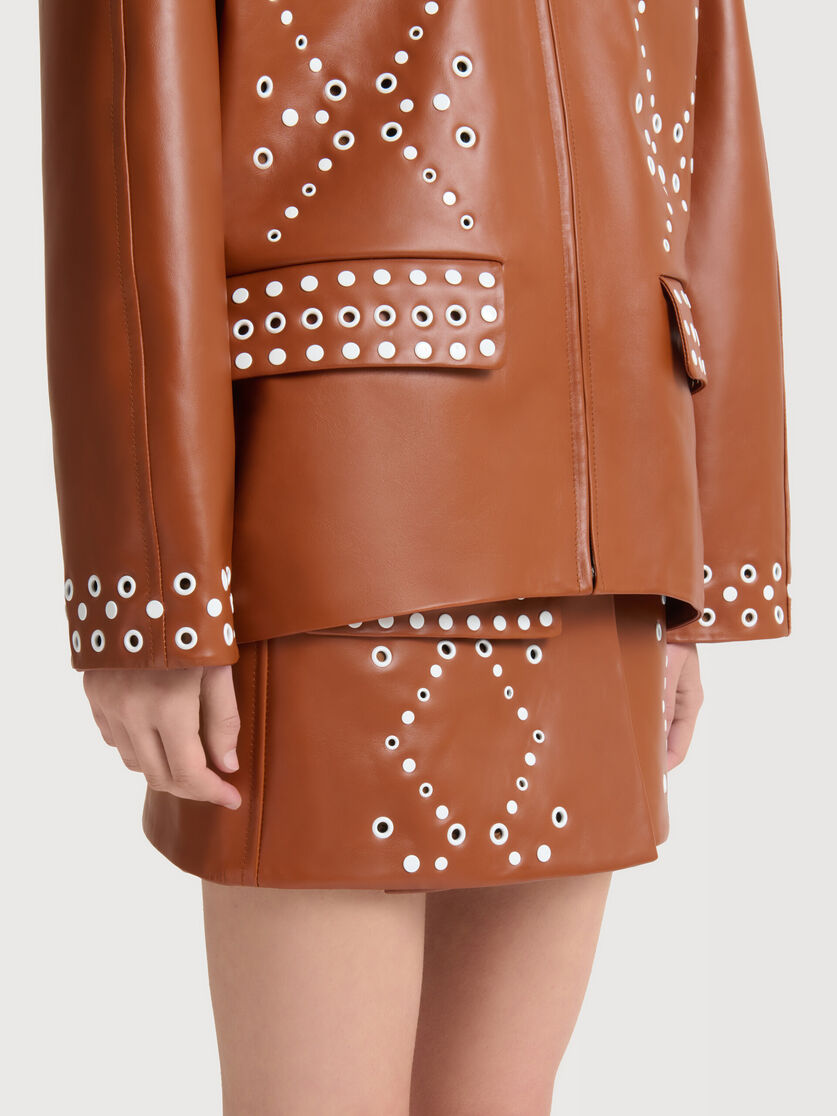 Brown leather mini skirt with studs, Image 5