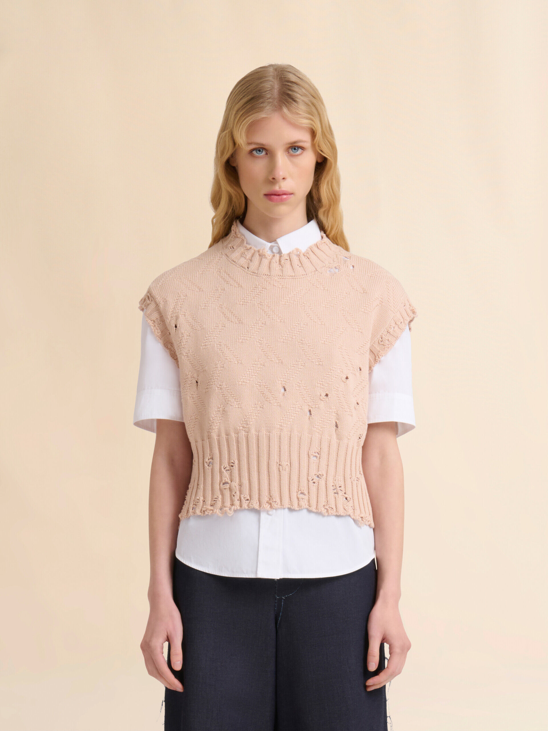 MARNI◆ベスト/38/コットン MARNI（マルニ） ハイゲージコットンクラッシュVネックニット