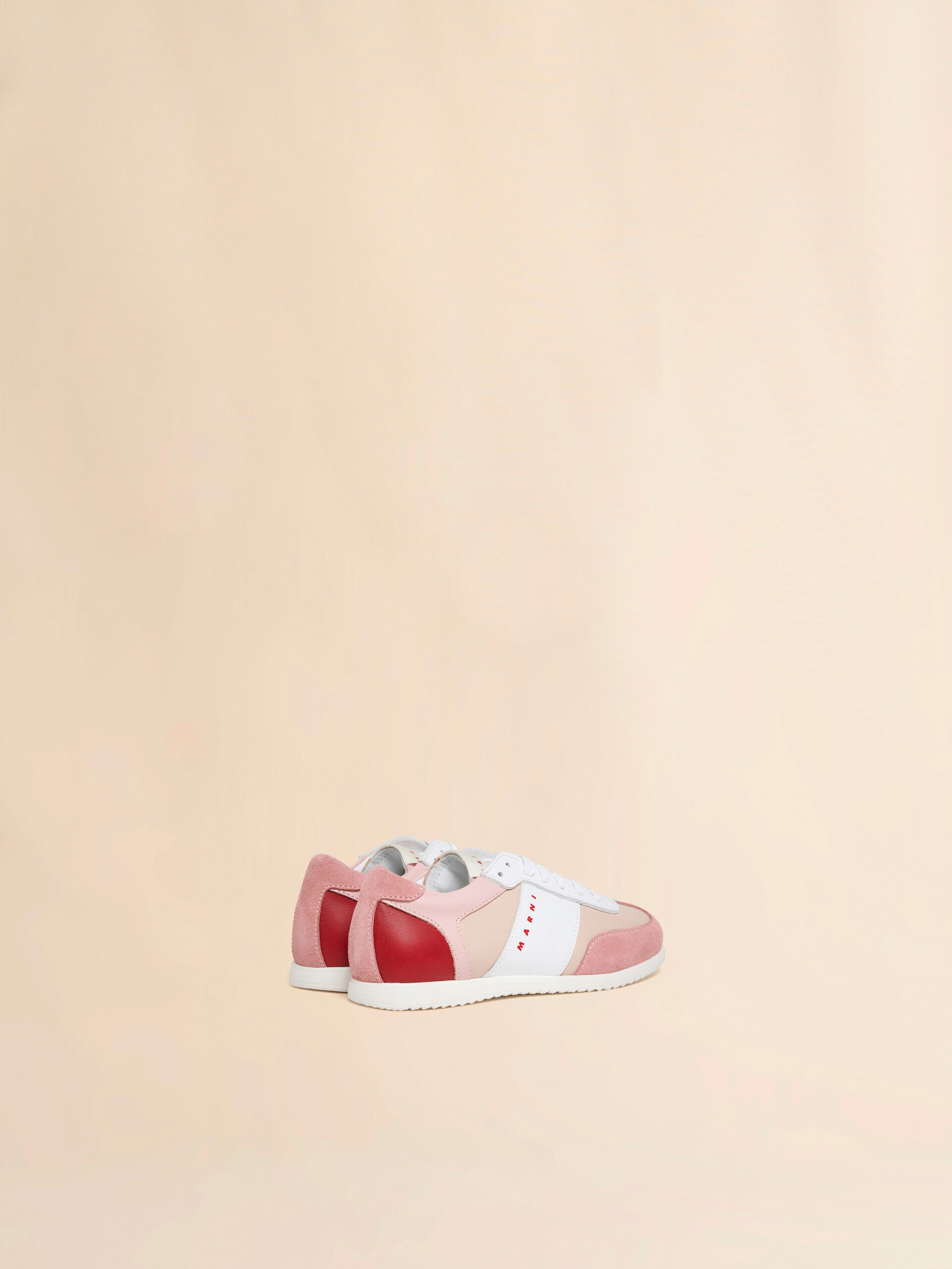 Pink leather sneaker with color-block overlays | Marni