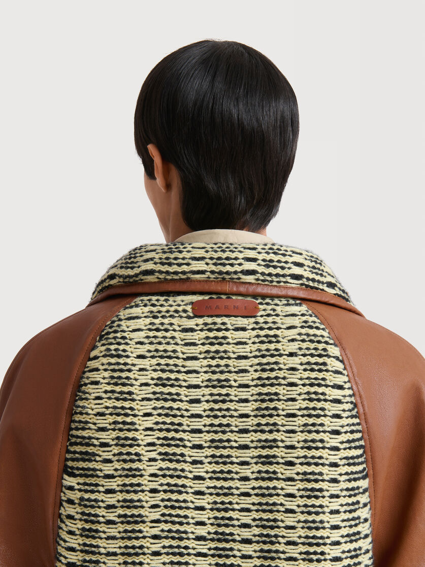 Yellow and light green cotton-wool knit jacket with leather sleeves, Image 4