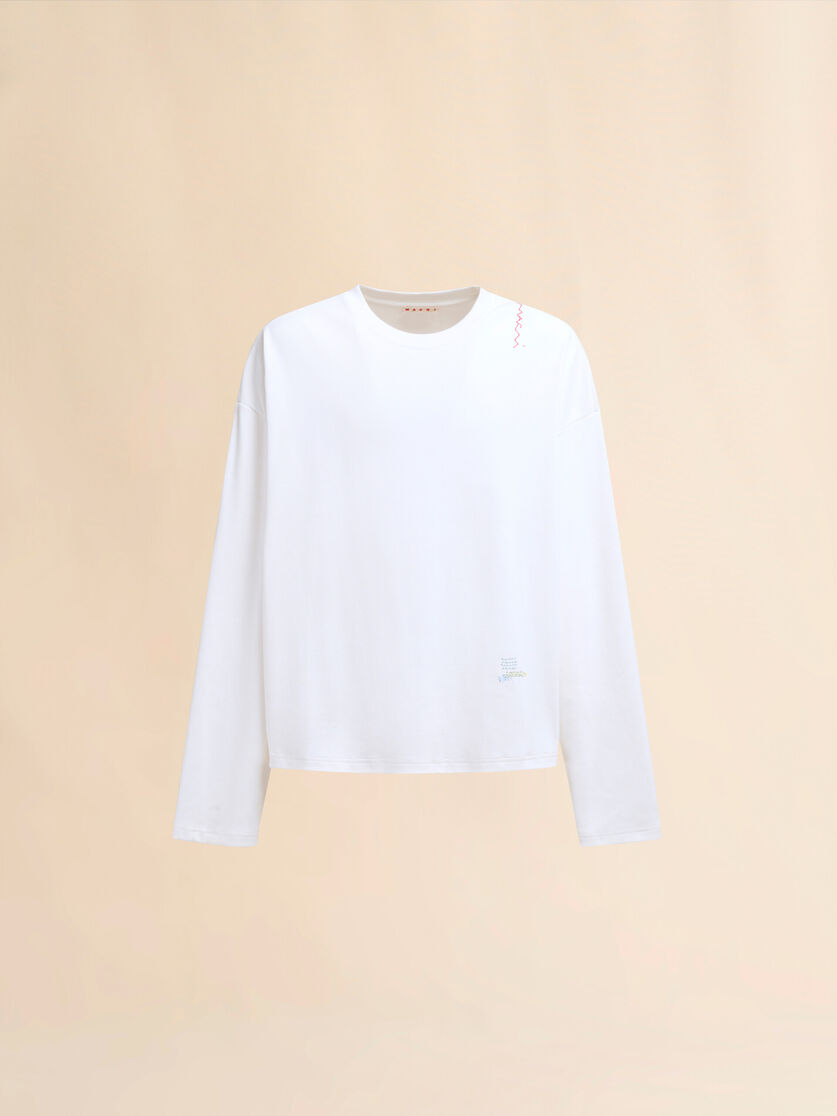Dark blue ribbed cotton T-shirt with Marni Symbol - Shirts - Image 1