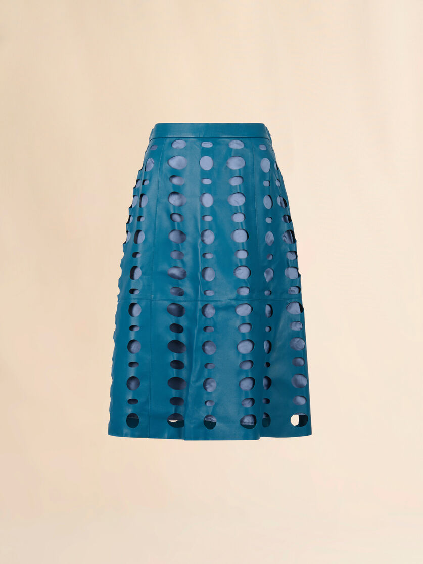 Blue nappa leather skirt with cut-out detailing, Image 1