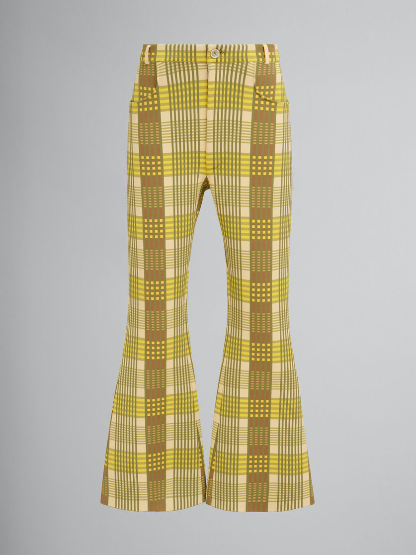 Blue and brown checked techno knit trousers - Pants - Image 1