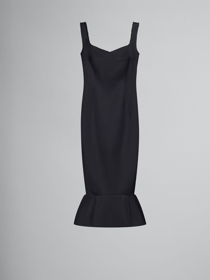 Black cady sheath dress with flounce hem - Dresses - Image 1