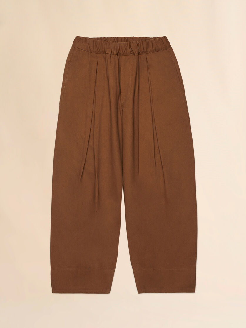 Brown pleated pants with embroidered Marni logo - Pants - Image 1