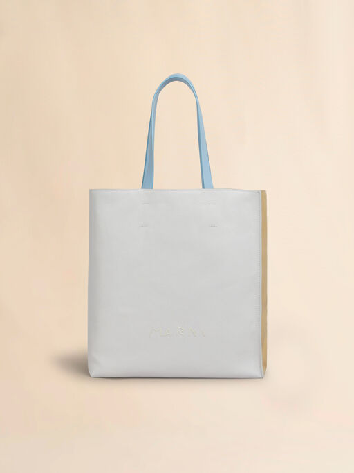 Museo Soft Tote Bag grande in pelle bianca e beige con ricamo Marni Symbol - Borse shopping