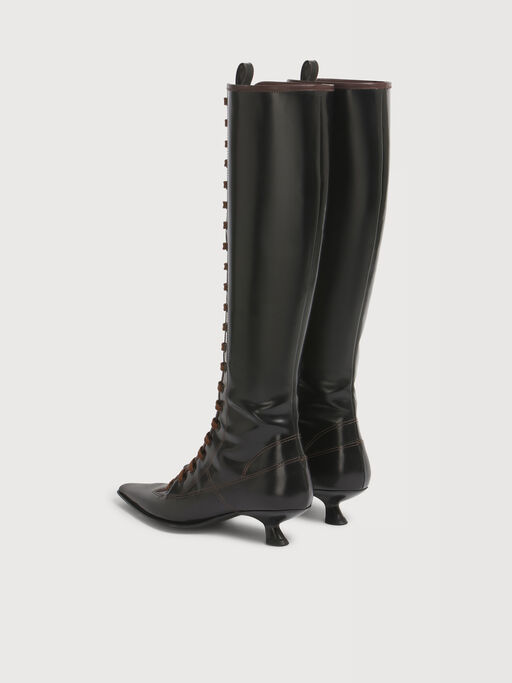 Black leather boot with full lace-up front - Boots