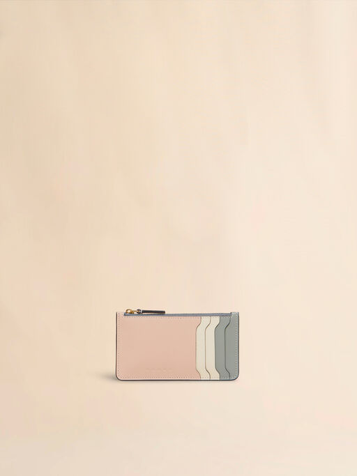 Light pink, white, and grey leather Trunkaroo cardholder - Wallets