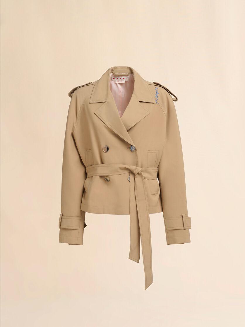Short beige wool blend trench with Marni Symbol - Jackets - Image 1
