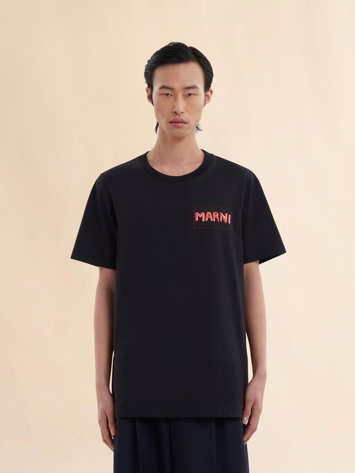 ブラック オーガニックコットン製 Tシャツ、マルニメンディングのパッチ付き - シャツ