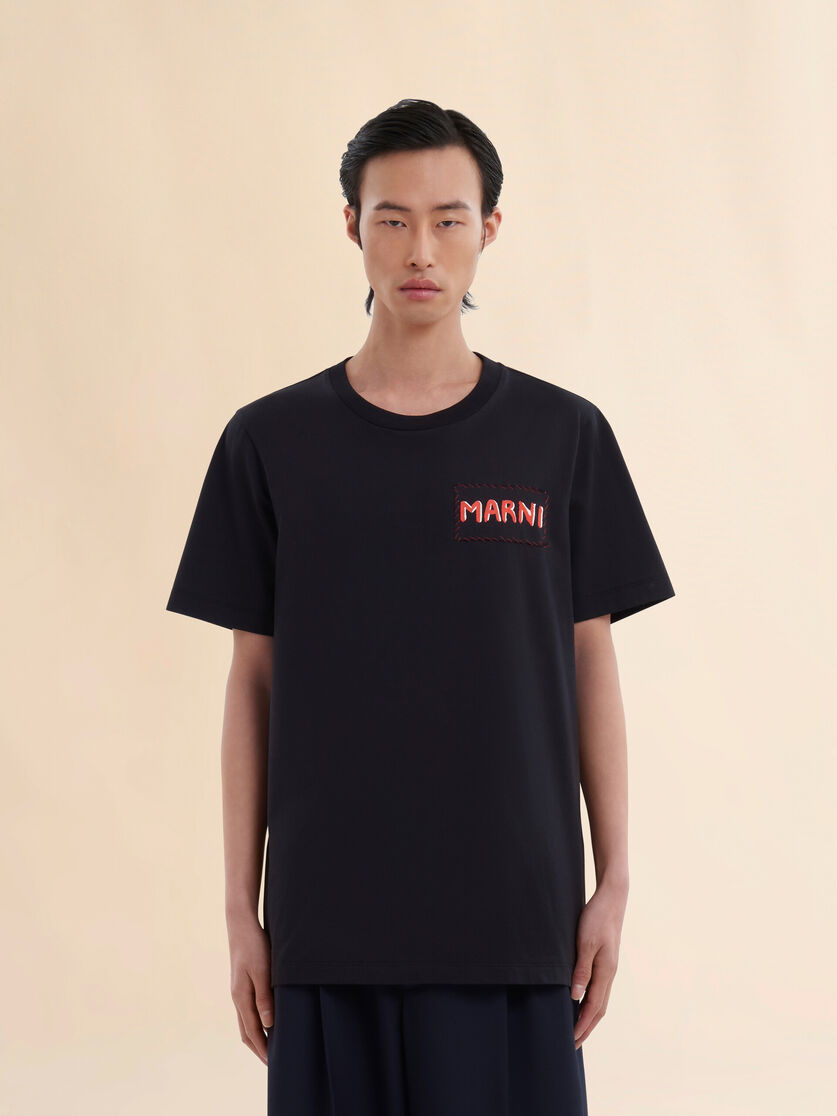 Green organic cotton T-shirt with Marni patch - Shirts - Image 2
