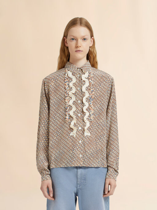 Pink and beige crêpe de chine shirt with Criss Cross print - Shirts