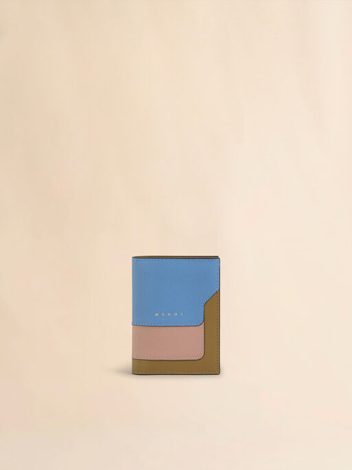 Light blue dusty pink and green saffiano leather bi-fold wallet - Wallets