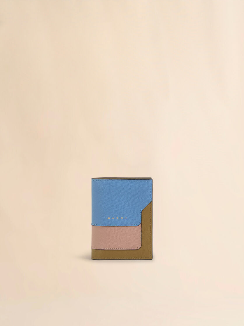 Blue white and brown saffiano leather bi-fold wallet - Wallets - Image 1