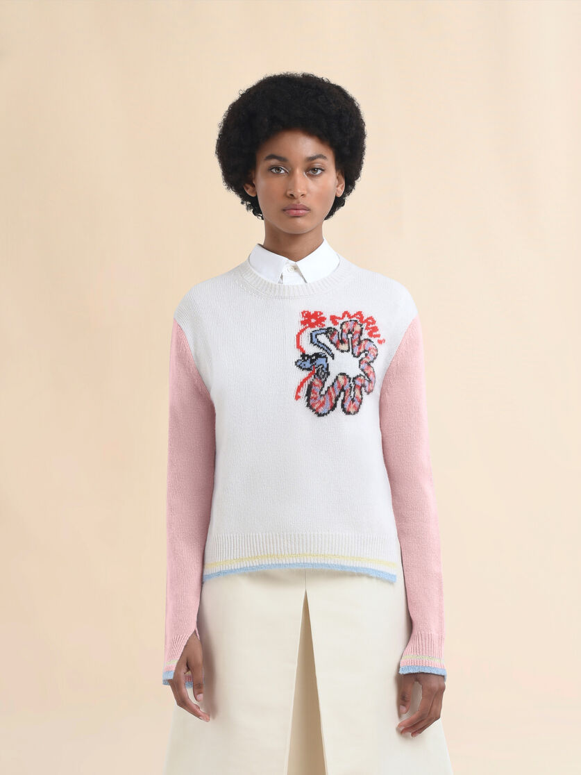White wool jumper with jacquard snake - Pullovers - Image 2