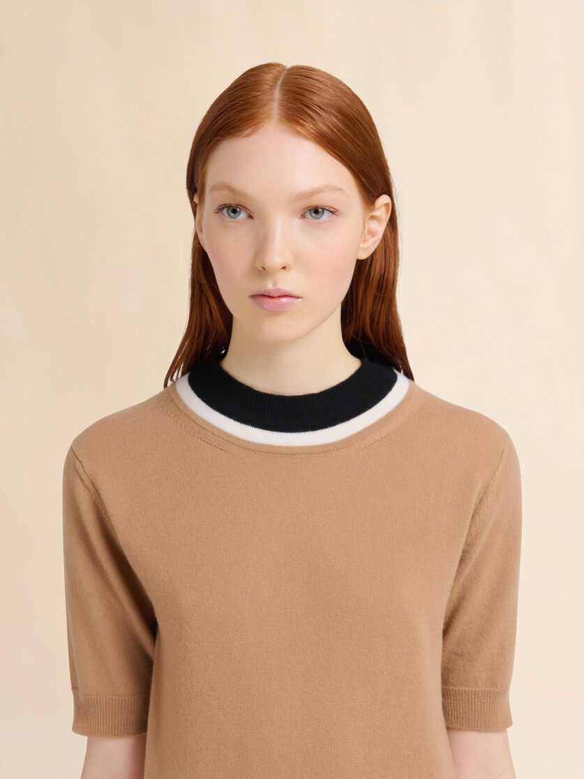 Brown wool jumper with bicolour neck - Pullovers - Image 4