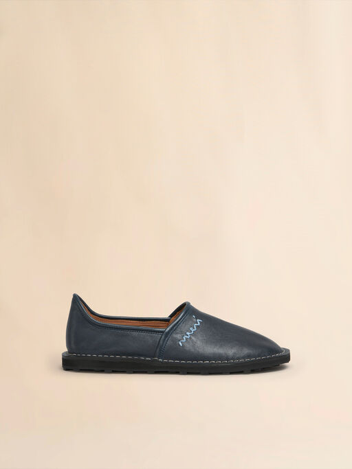 Blaue Slip-on-Mokassins aus Leder mit Marni Symbol Stickerei - Schnürschuhe