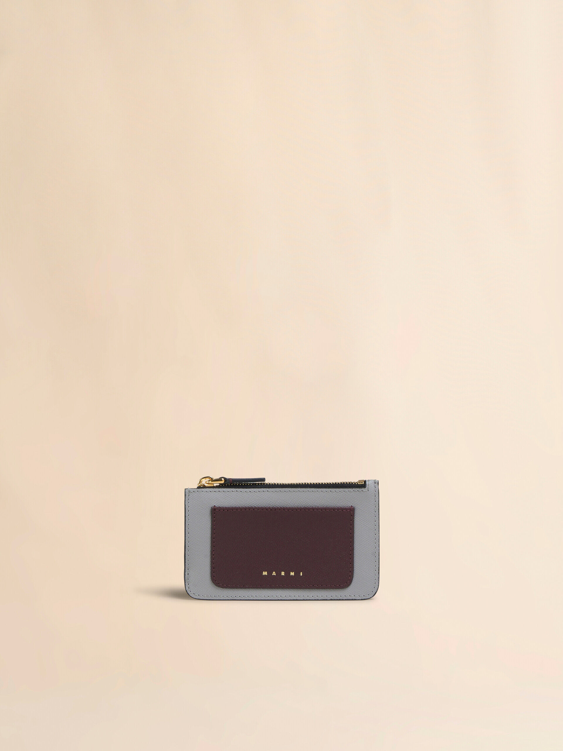 【MARNI】 サフィアーノレザー カードケース ブルーとブラック サフィアーノレザー製 ジップアラウンドカード
