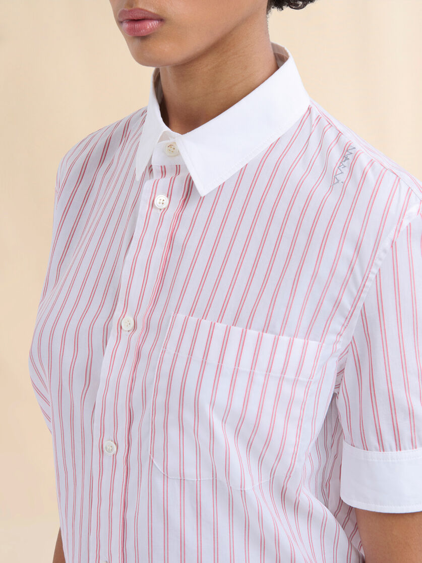 Short sleeved red and white striped cotton poplin shirt - Shirts - Image 4