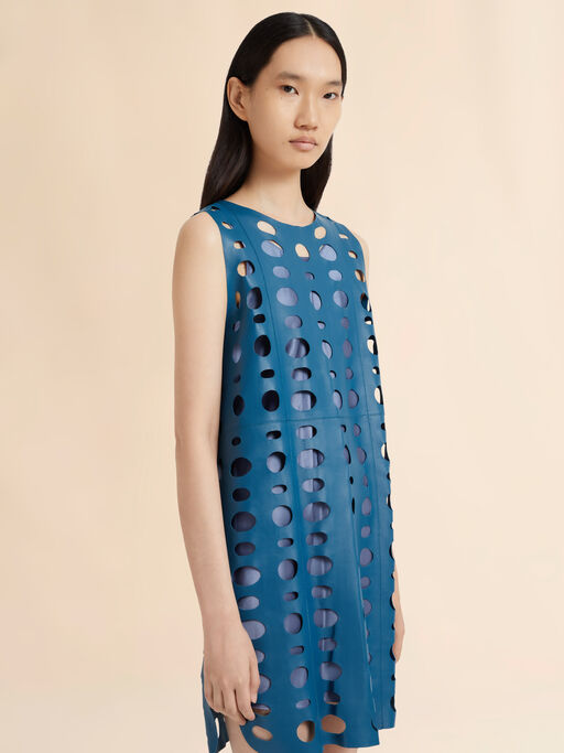 Blue nappa leather dress with cut-out detailing - Dresses