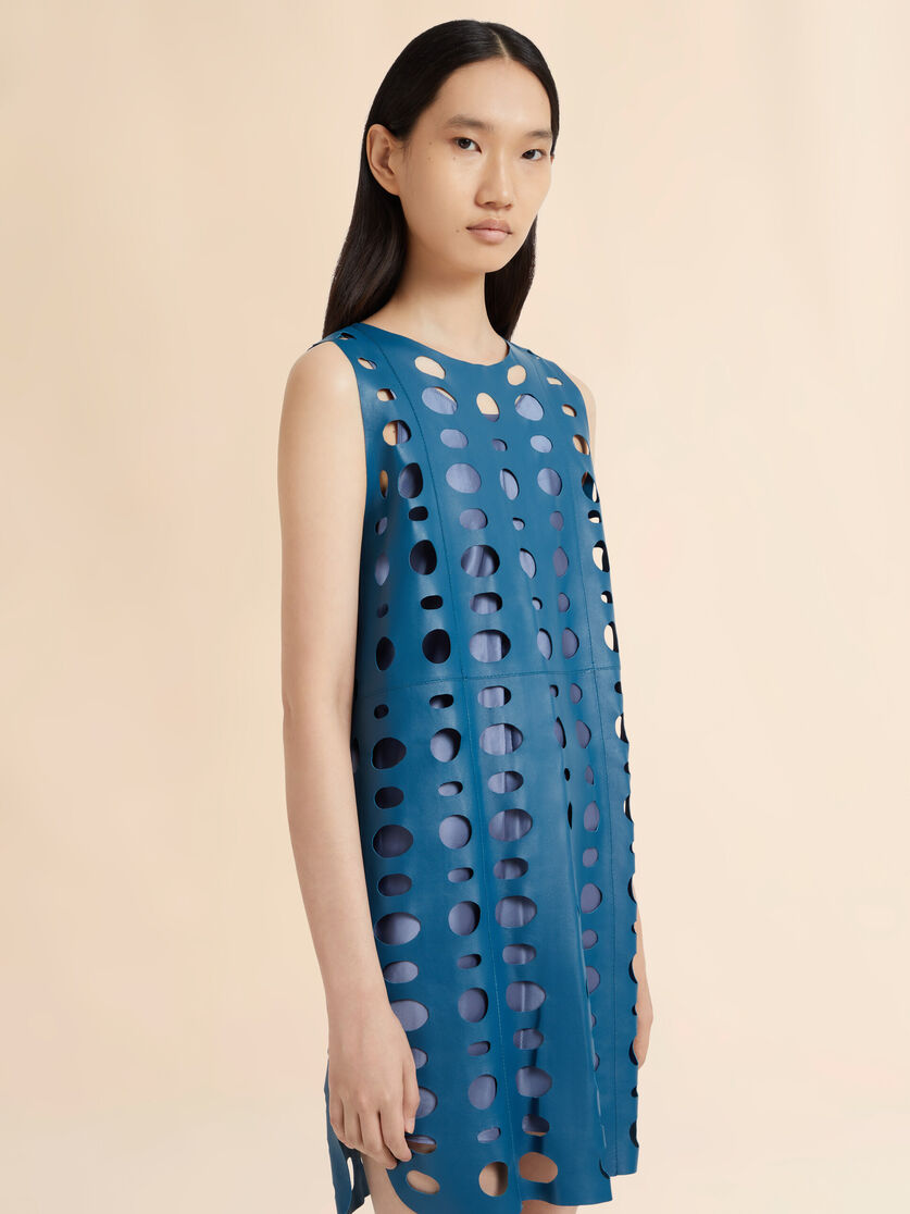 Blue nappa leather dress with cut-out detailing, Image 4