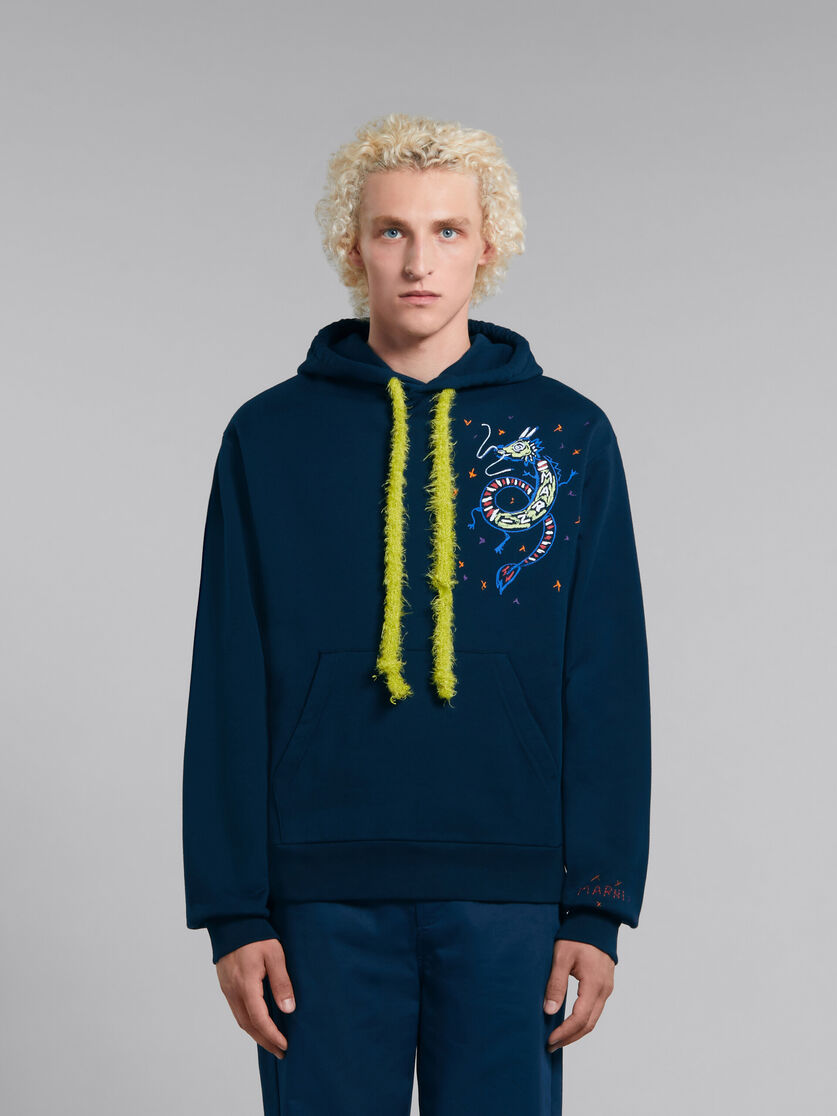 Blue bio jersey hoodie with dragon print - Sweaters - Image 2