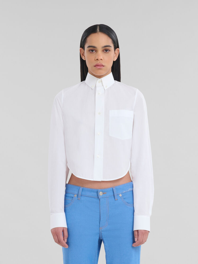 White organic poplin cropped shirt - Shirts - Image 2