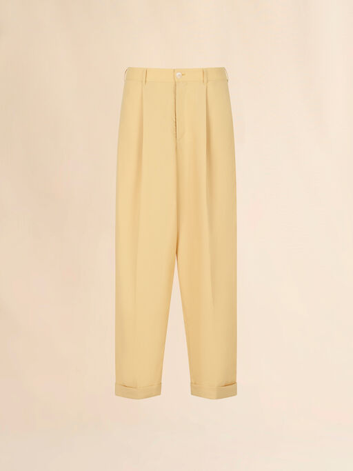 Yellow tropical wool pleated trousers - Pants