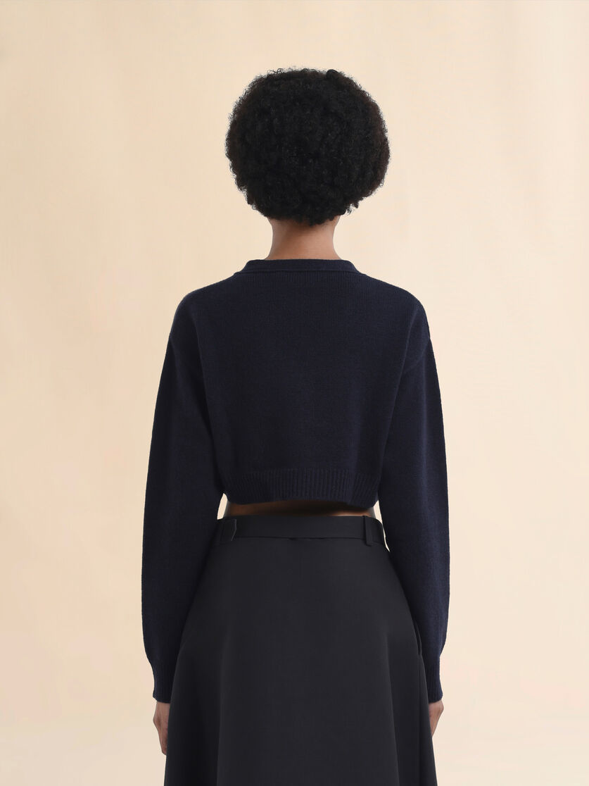 Cropped blue cashmere cardigan with Marni Symbol - Pullovers - Image 3