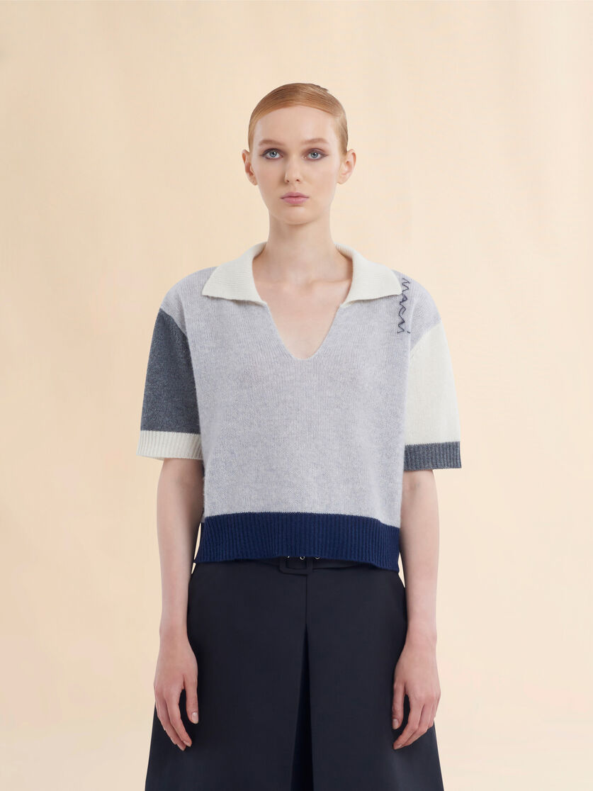 Grey cashmere colour block polo shirt with Marni Symbol - Pullovers - Image 2