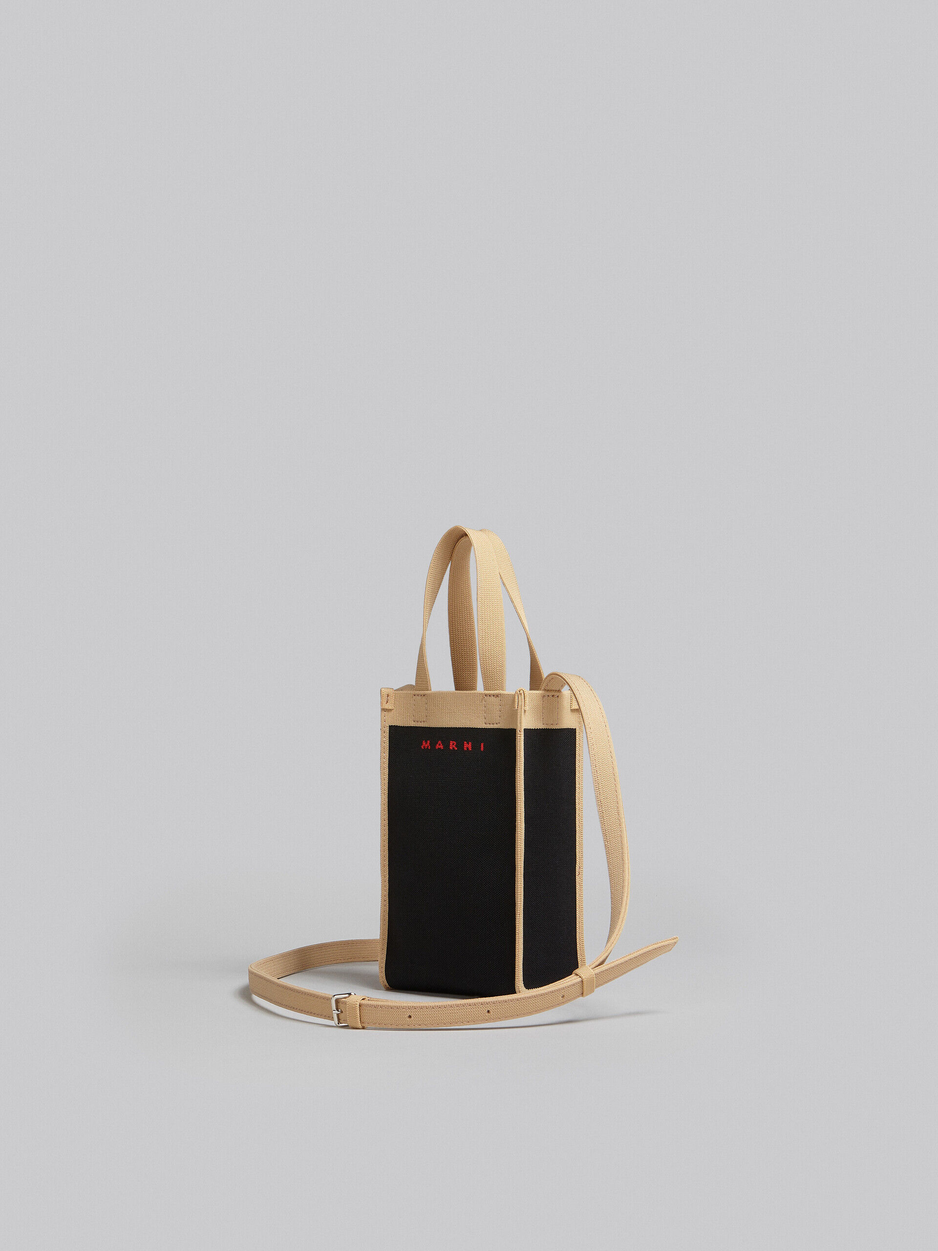 ブラックとベージュ ジャカード製ミニショルダーバッグ | Marni