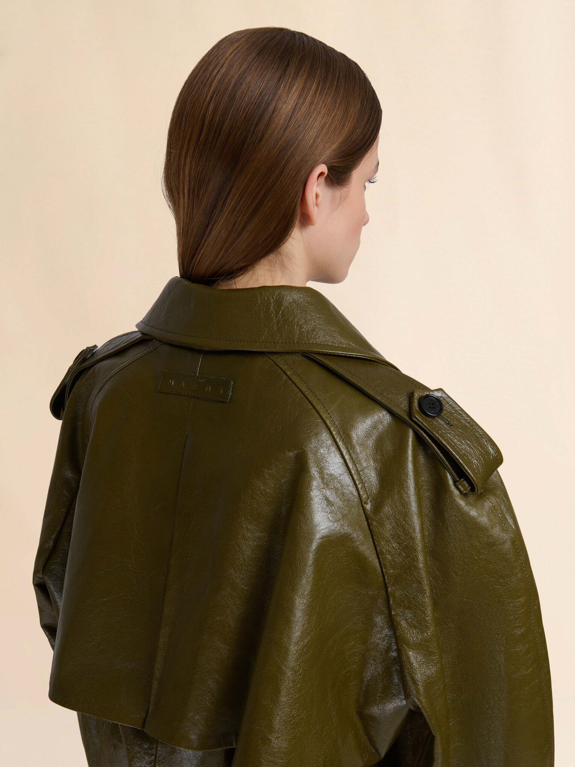 Deep green leather short trench coat | Marni