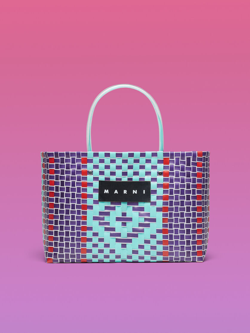 MARNI MARKET BASKET bag in multicolor blue woven material - Shopping Bags - Image 1
