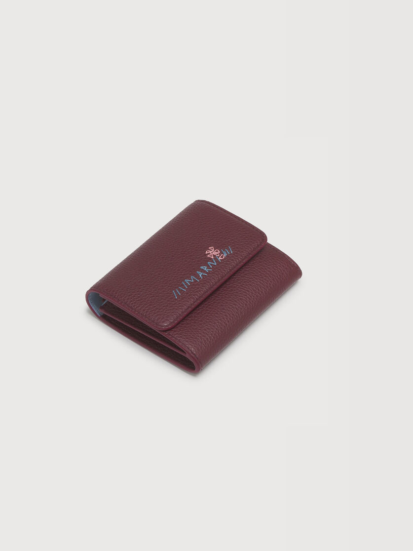Burgundy leather flap cardholder with Marni Mending, Image 4