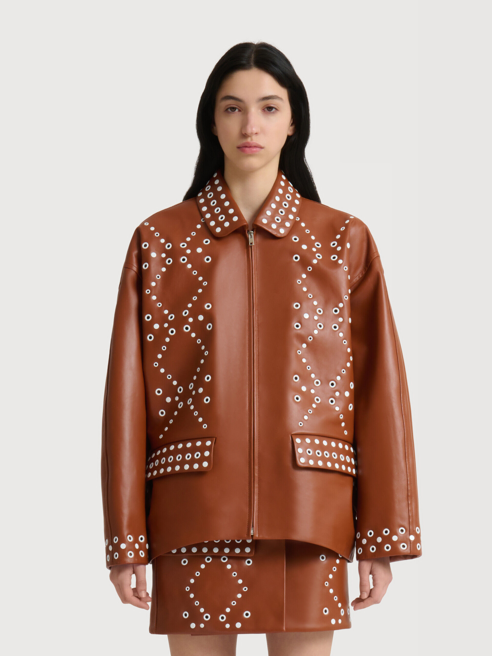 Brown leather jacket with studs | Marni