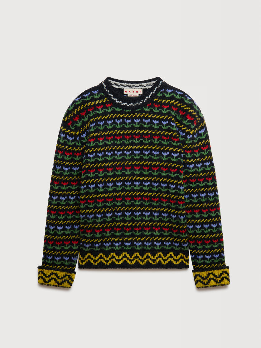 Black Shetland wool jumper with Fairisle motif, Image 1