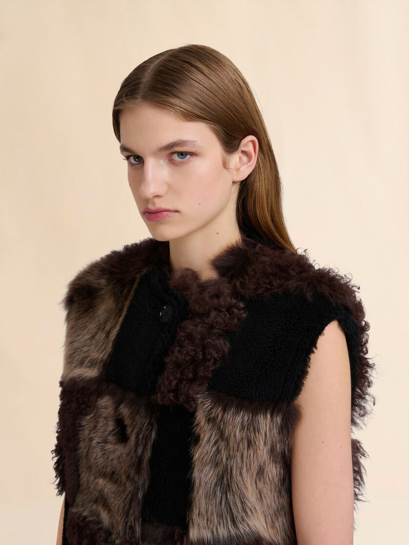Brown mixed shearling longline vest - Waistcoats - Image 4