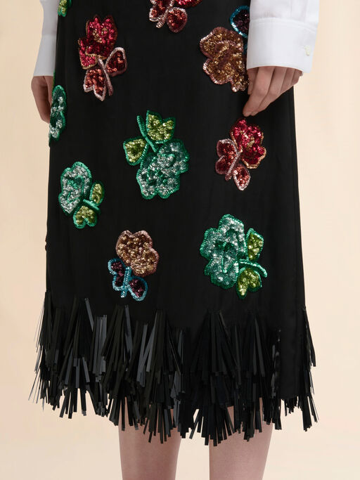 Black satin skirt with sequin flowers - Skirts