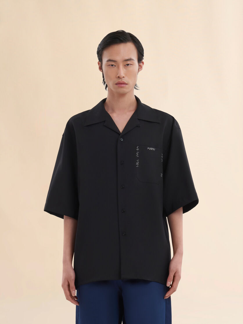Deep blue tropical wool bowling shirt with Marni Mending - Shirts - Image 2