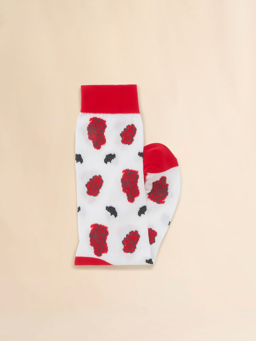 Black stretch cotton socks with floral intarsia - Socks - Image 2