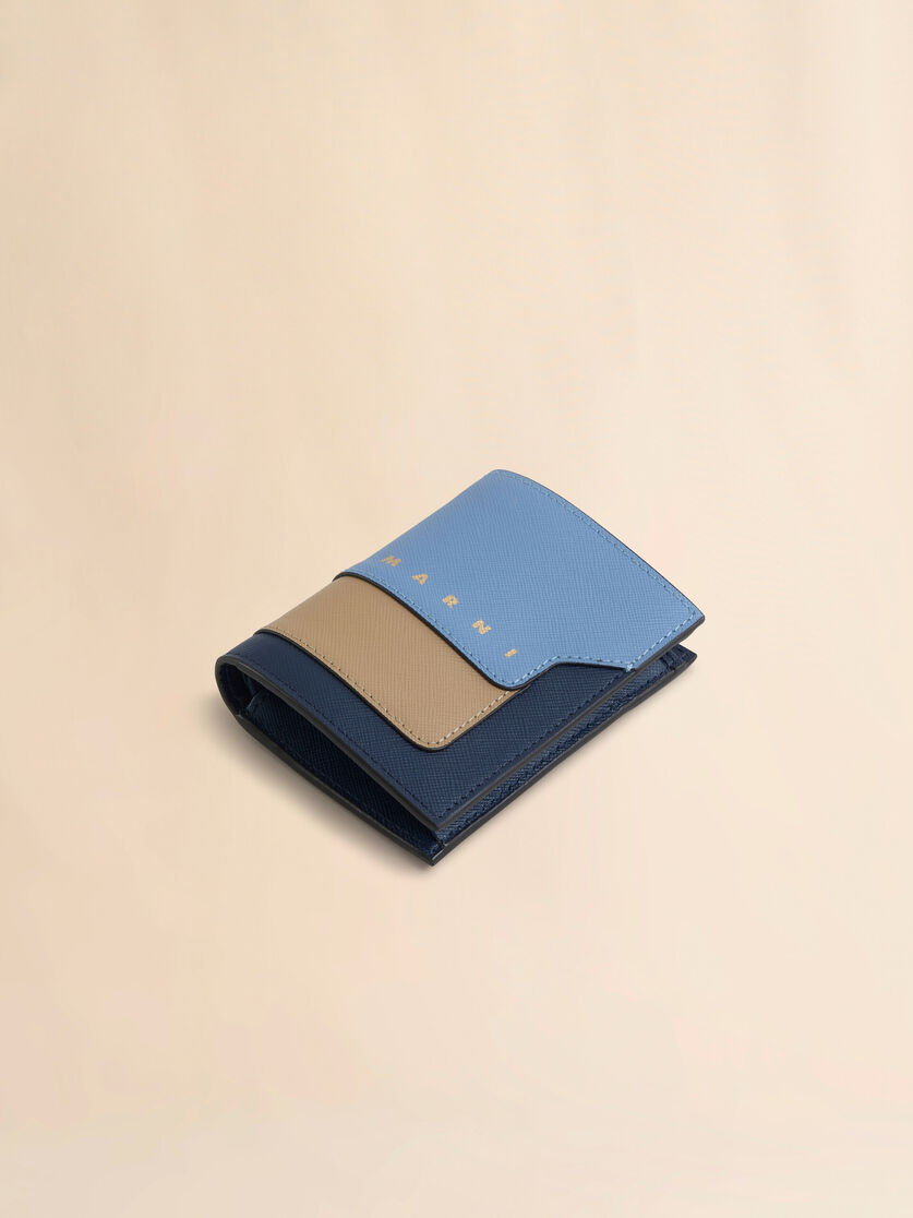 Blue, beige and light blue saffiano leather bi-fold wallet - Wallets - Image 5